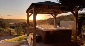 Hot tub at Owl Barn at Kernock Cottages with amazing view